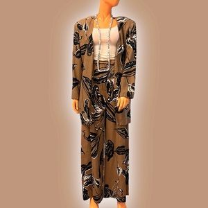 HELENE SIDEL 80s Floral Print Linen Pleated Wide Leg Palazzo Pants Vintage